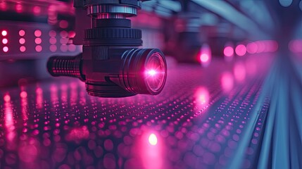 A laser reflects on an optical table in a quantum laboratory, showcasing advanced scientific technology.