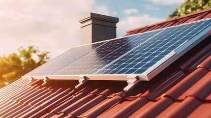 Angled View of Photovoltaic Modules on a Roof
