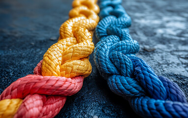 Teamwork in Harmony: Colorful Ropes Forming Direction Arrow