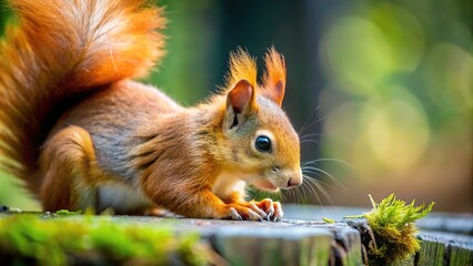 Cute and fluffy squirrels sniffing orange aerially