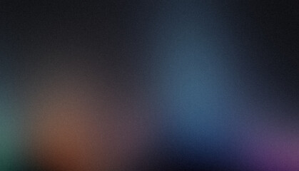 Blue orange purple color flow abstract smooth grainy gradient backdrop design, retro summer colours flow on dark with noisy gradient banner or poster.