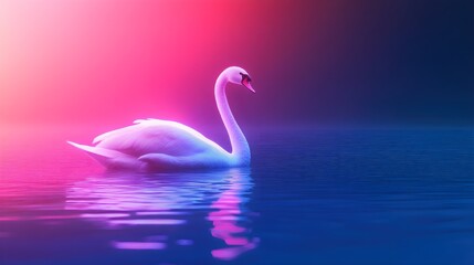 Neon Swan in Serene Water Landscape