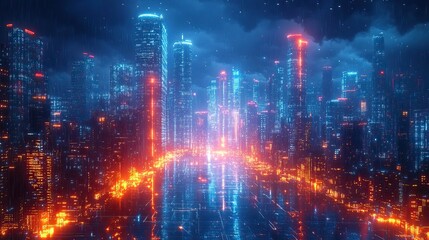 Fototapeta premium A metaverse-themed digital concept featuring AI, smart cities, and sustainable energy technologies.