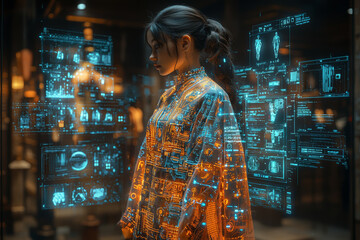 Naklejka premium A fashion AI analyzing trends to assist designers in creating collections that appeal to consumers. Concept of AI in fashion.