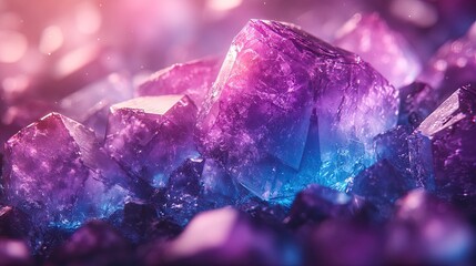 A modern 3D render features turquoise and purple crystal pieces, creating a sleek and contemporary abstract tech background.