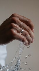 Fototapeta premium Elegant Hand Holding Water with Silver Ring