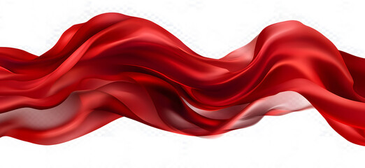 Red silk fabric flowing in the wind against a transparent background