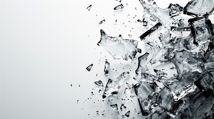Diamond fragments, shattered pieces, abstract composition, isolated on white background