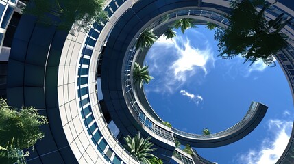 Spiral Shaped Building Background - a striking and innovative architectural visual. The spiral design adds a unique and modern touch to the scene.