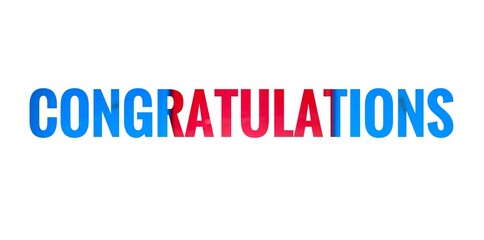 Congratulation text with blue and red color on a white background.