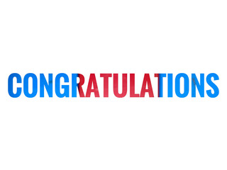 Congratulation text with blue and red color on a white background.