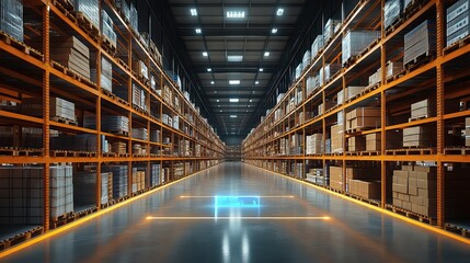 Fototapeta premium A smart warehouse management system utilizing augmented reality for package identification and delivery in logistics.