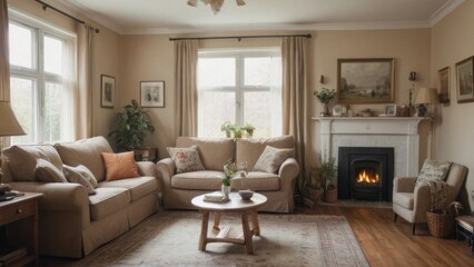 Cozy Living Room Home Fireplace Background 03