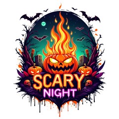 T-shirt Design  Halloween scary night 