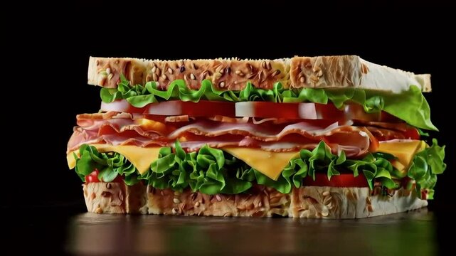a complete sandwich, isolated on a black background
