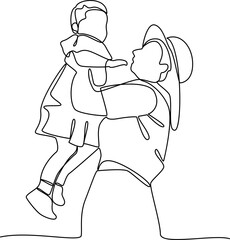 Mother and daughter one line art vector