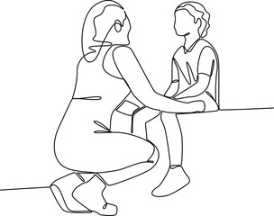 Mother and daughter one line art vector