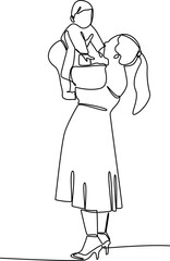 Mother and baby one line art vector