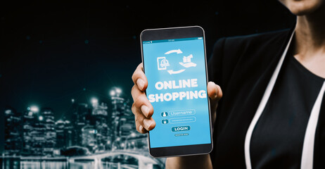 Online shopping and Internet Money Payment Transaction Technology. Modern graphic interface showing...