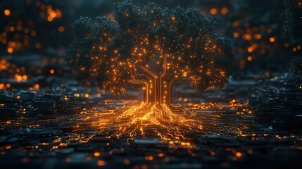 Fototapeta premium A tech tree represented by an electrical circuit, highlighting the connection between technological progress and social responsibility.