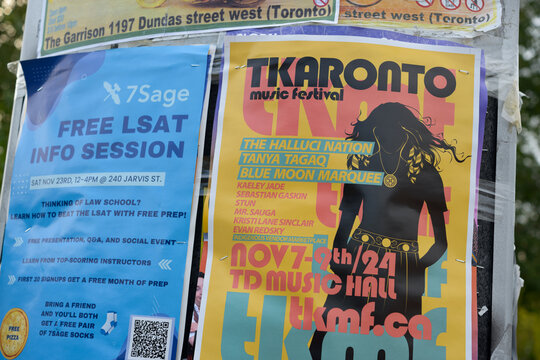 LSAT and concert promotion posters in Toronto, Canada (Dundas Street West) for Tkaronto Music Festival