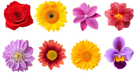 Set of flowers isolated on transparent background. PNG