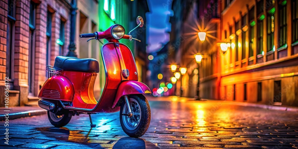 Wall mural Retro Electric Scooter in Urban Environment with Classic Design and Vibrant Colors for Adventure