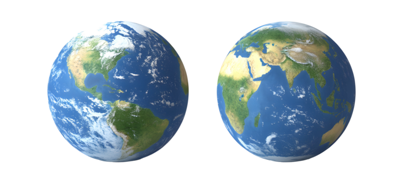 Set of Earth globe isolated on transparent background. PNG