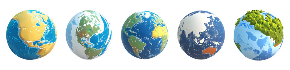 Set of Earth globe isolated on transparent background. PNG