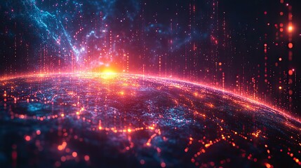 Obraz premium A vibrant 3D rendering of the metaverse, showcasing a neon global world in cyber space with energy and connectivity.