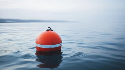 Orange mooring buoys in the new yacht harbor (marina), close-up. Water surface texture. Work safety, special equipment, sailing, cruise, sport, recreation