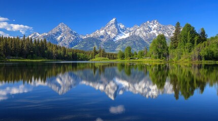 Serene Lake Reflecting Snow-Capped Mountains