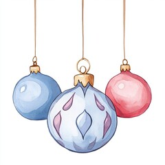 Elegant watercolor Christmas ornaments hanging decoratively