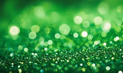 Obraz premium Abstract green bokeh background with bright lights.