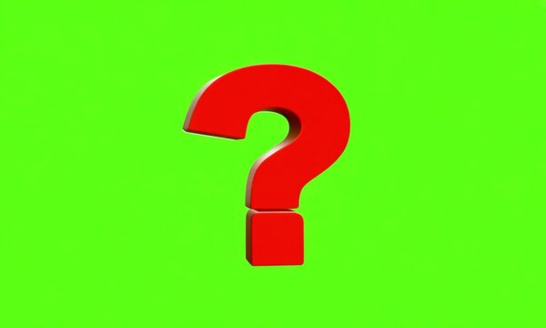 A red question mark icon gently pulsing, increasing and decreasing in size, displayed against a green screen background