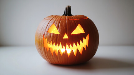 Halloween jack-o-lantern with glowing face and sharp teeth