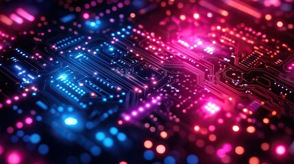 Fototapeta premium An illustration of a circuit board background emphasizes texture and design, showcasing the complexity and aesthetics of technological components.