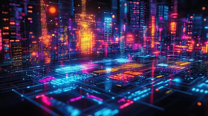 Fototapeta premium An illustration highlights the dynamic flow of data sorting, emphasizing analysis and business technology processes.