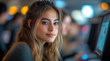 Business interns receive training on computers in a night office, guided by leadership in technology and marketing strategy.