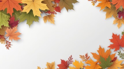 Colorful autumn leaves frame on white background