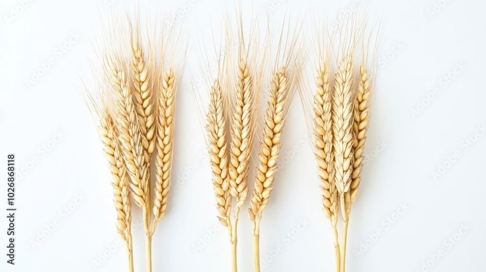 Wall mural ears of wheat arranged neatly on a white background for display generative ai