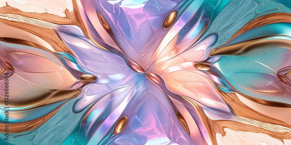 Canvas Prints Abstract iridescent background with swirling blue, pink, and gold colors.