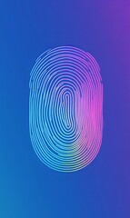 Abstract fingerprint design with a gradient of blue, pink, and purple colors.