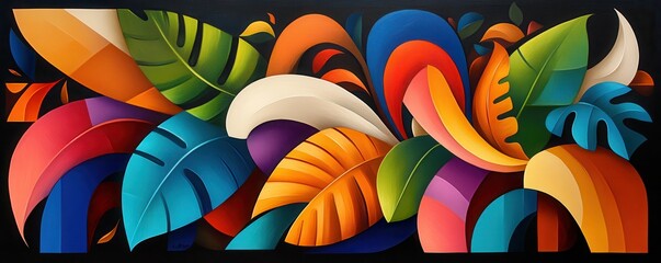 Vibrant Geometric Tropical Foliage Abstract Design