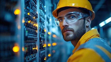 Electrical engineers check power distribution cabinets in a control room, ensuring the smooth operation of modern electrical systems.
