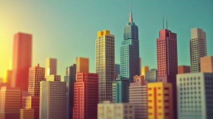 Colorful City Skyline at Sunset