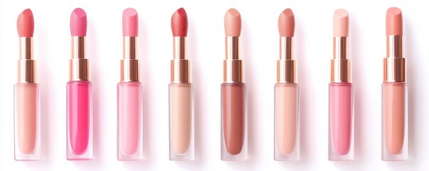 Obraz premium Pink lip gloss tint with color shading pallete smudge gel,Liquid lipsticks with smudge stroke paint,makeup cosmetic lips, product mockup for beauty fashion business,sale,swatch color,template.