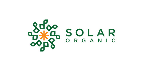 solar energy and plant logo design, leaves, organic, logo design vector, symbol, icon, idea, creative.