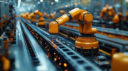 High-tech material handling is depicted through a robotic system, emphasizing the precision and efficiency of automated technological solutions.