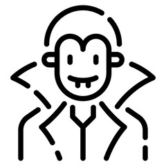 A playful cartoon depiction of a vampire character, showcasing a charming smile and classic attire. Perfect for Halloween themes.